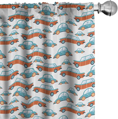 ABAKUHAUS Gordijnen – Cars-motief 2x75x225 cm – Turkoois/Vermiljoen