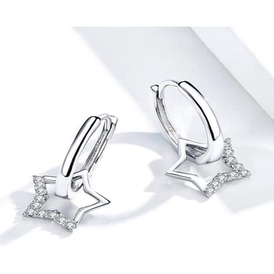 Originele S925 Sterling Zilveren Oorbellen Pentagram Ingezette Zirkonia Oorbellen Vrouwelijke Europese en Amerikaanse Mode Ster Oorbellen white
