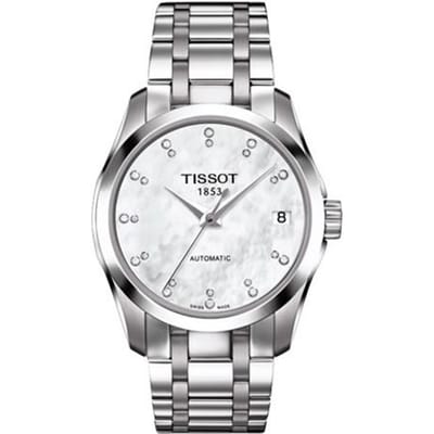Tissot Série Kutu Mouvement Mécanique Automatique Incrusté de Diamants Étanche Calendrier Montre d'Affaires Élégante Montres pour Femmes T035.207.11.116.00 Regular Watch Box,Silver Strap white
