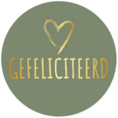 Stickers - "Gefeliciteerd" - 39mm - 250 Stuks - Olijf Groen / Metallic Goud - Serie (Goldy Stickers) - Sluitsticker - Etiketten - Stickers Bullet Journal - Volwassenen / Kinderen - Cadeaus - Decoratie