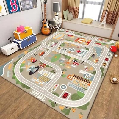 Verkeer Weg Speeltapijt Flanel Woonkamer Kinderkamer Huisdecoratie Vloerkleed Cartoon Antislip Wasbare Mat 50x80cm