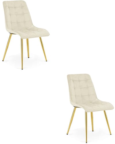 Set van 2 eetkamerstoelen SPLIT – Fluweel lichtbeige – Gouden poten – Modern design