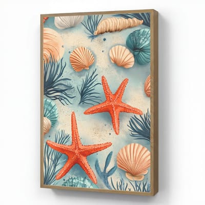 Wandlamp 70x100 cm - Oplaadbaar - Zeesterren - Schelpen - Illustratie - Zand - Wandlampen binnen woonkamer - Slaapkamer lamp - Decoratieve nachtlamp - Vloerlamp draadloos