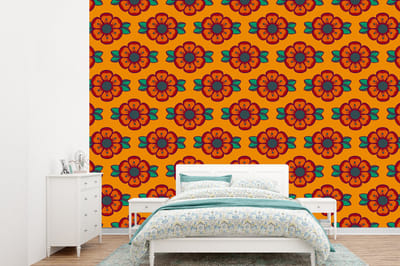 Behang - Fotobehang Design - Retro - Rozen - Oranje - Breedte 360 cm x hoogte 260 cm
