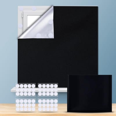 Draagbaar 100% verduisterend rolgordijn 300 x 145 cm voor ramen, slaapkamer, kinderkamer en dakraam, eenvoudig te plakken en verwijderen zonder boren, inclusief 30 paar lijmstrips