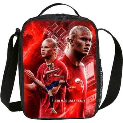 Sac à lunch isotherme Haaland Star du football Boîte à lunch Sac fourre-tout étanche Boîte à lunch Sports de football Sacs de rangement pour aliments Sac thermique