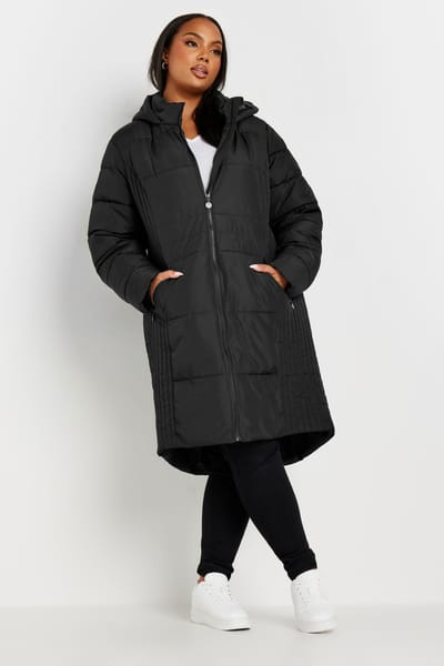 Yours Gewatteerde Midijas Met Capuchon En Lange Achterkant In Zwart Size 42