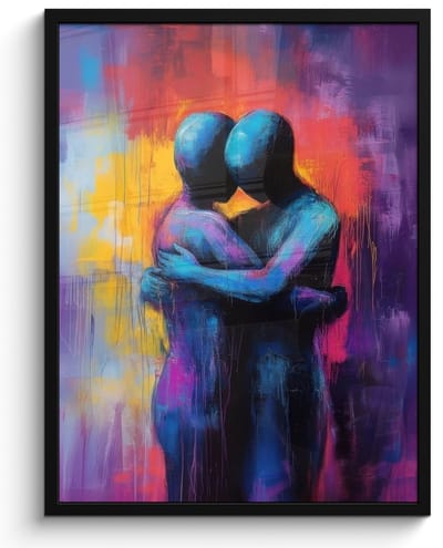 Poster in lijst - Fotolijst 50x70 cm - Posters - Omarmen - Lichamen - Paars - Posterlijst zwart - Decoratie - Wanddecoratie woonkamer - Muurdecoratie slaapkamer