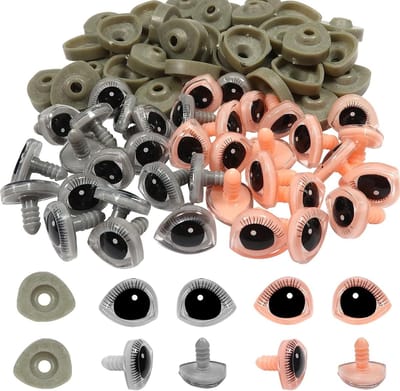 40 stuks Poppenogen met Sluitringen 17 x 21 mm - Kleurrijke Kunststof - Stereoscopische - Wimpers - Anime - Veiligheidsogen - Marionette - Knutselen