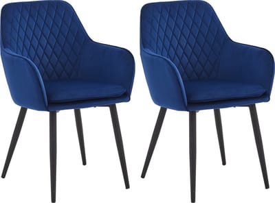 Colenis® - Laura Eetkamerstoel - Set Van 2 - Blauw - Velvet - Design - Industrieel - Met armleuning
