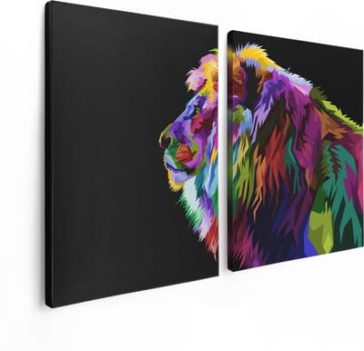 Artaza Canvas Schilderij Tweeluik Gekleurde Leeuw - Abstract - Kleur - 120x80 - Foto Op Canvas - Canvas Print