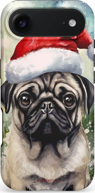 Casetastic hoesje geschikt voor Apple iPhone Air - MagSafe - Dubbellaagse bescherming - Aquarel Kerstmis Pug Hond - Fashion Case - Grijs Taupe Donkergrijs Saliegroen