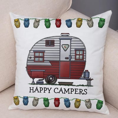 Housse de coussin taie d'oreiller décoration série voiture de voyage maison dessin animé vie maison taie d'oreiller adaptée pour canapé chambre pièce 50x50cm