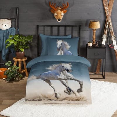 Flanellen Dekbedovertrek voor Kinderen - 140x220cm - Eenpersoons - Inclusief Kussensloop - 100% Flanel Katoen - Paard