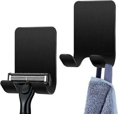 Shaverhouder voor douche, zelfklevende haakjes, roestvrij staal, geschikt voor badkamer, muur en kantoor, eenvoudig te installeren zonder boren