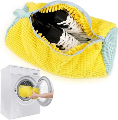 Waszak met Rits voor Schoenen, Herbruikbare en Draagbare Polyester Waszak, 39 x 19 cm, Geel, Ideaal voor Wassen en Bescherming van Kleding