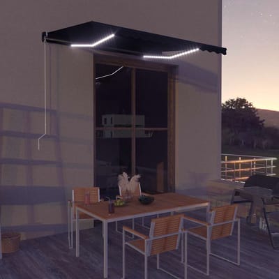 vidaXL - Luifel - handmatig - uittrekbaar - met - LED - 350x250 - cm - antraciet