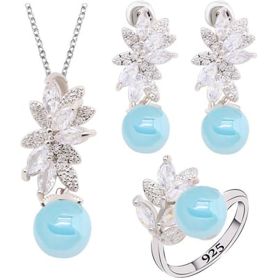 Bestverkopende Sieraden Europese en N Licht Luxe Parel Zirkoon Inleg Ketting Oorbellen Dames Sieraden 9 yards white