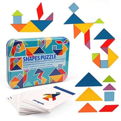 Tangram Puzzels voor Kinderen - 68 Stuks Houten Spellen voor 3-6 Jaar