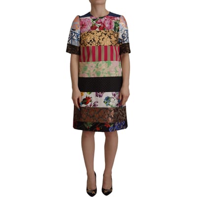 Dolce & Gabbana Multikleur Patchwork Bloemen Sheath Jacquard Mini Jurk Dameskleding