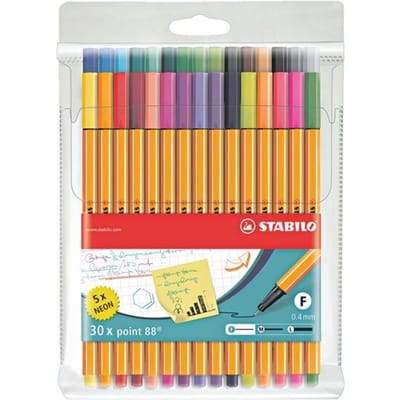 STABILO point 88 - Fineliner 0,4 mm - 30 Stuks Etui - Met 25 Standaard + 5 Neon Kleuren