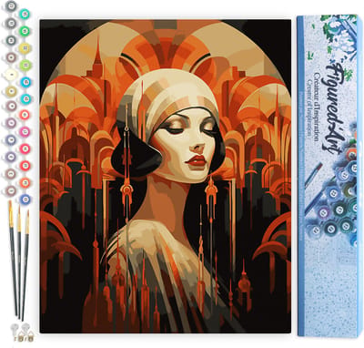 Figured'Art Schilderen op Nummer Volwassenen canvas Art Deco Vrouw- Handwerk acrylverf Kit DIY Compleet - 40x50cm zonder frame