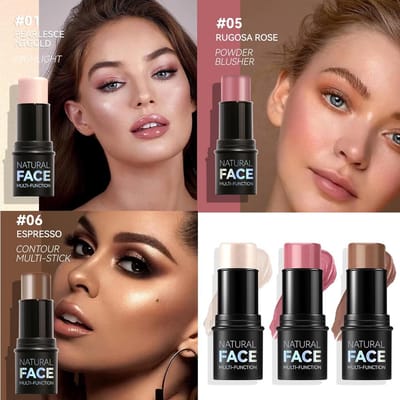 Multi-Colour Crème Make-up Set: Contour, Highlighter & Rouge Stift voor Natuurlijke Look