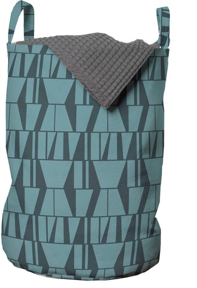 ABAKUHAUS groene waszak, moderne vierkante driehoeken, wasmand met handvatten, trekkoordsluiting voor wasserettes, tealblauw donkerblauw