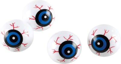 Ascam Oogballen Halloween - 6x stuks - wit/blauw - 3cm - kunststof - horror - feestdecoratie