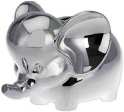 Spaarpot Olifant - Muntpotje Kinderen - Muntgeld Sparen - Zilverkleurig Metaal - H 11 cm - Zilverkleurig