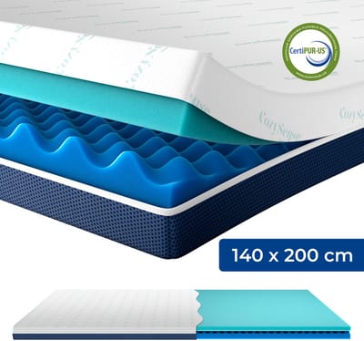 CozySense® DualFeel Topper 140x200 cm - Omkeerbare Zomer- & Winterzijde - Verkoelend Topmatras - Wasbare Hoes - CertiPUR-US® - 7,5 cm - Medium Hardheid