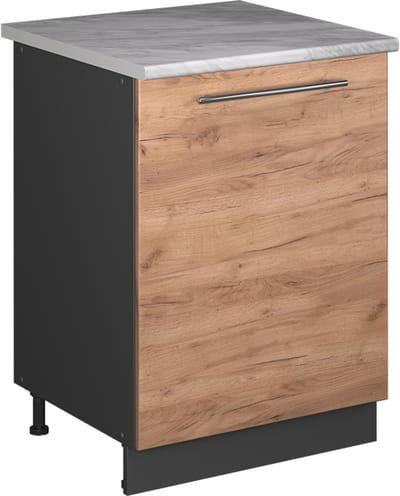 Vicco Keukenonderkast Fame-Line, Goudkleurig Eiken/Antraciet, 60 cm 1 deur met werkblad
