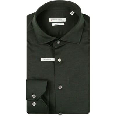 Giordano Overhemd Maggiore Semi Cutaway Jersey Subtle Contrast Liquid Cotton Donker Groen / male