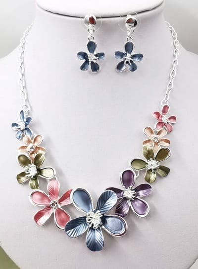 Petra's Sieradenwereld - Ketting metaal fantasie rhodium plating met bijpassende oorbellen (EM5)