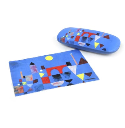 Luxe brilkoker met poetsdoek Paul Klee blauw