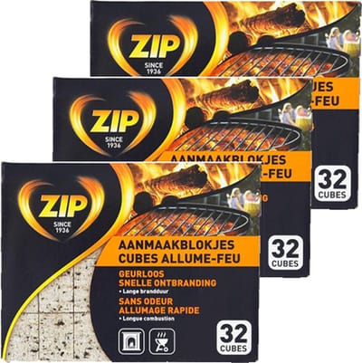 ZIP Aanmaakblokjes Naturel - 3 x 32 stuks (96 stuks)