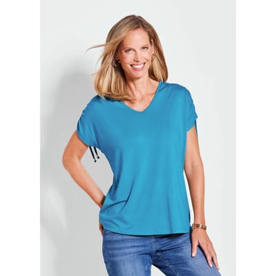 Shirt met aangerimpelde mouwen - turquoise - Gr. 40 van Goldner Fashion