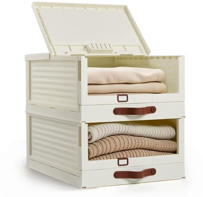 Opbergboxen Kledingkast - 2 Stuks - Groot Opvouwbaar Stapelbaar Kunststof - Met Klapdeksel - Lade-organizer voor Kleding en Ondergoed