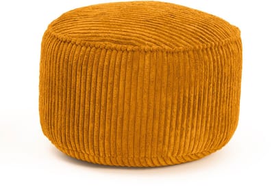 Lumaland zitzak poef van corduroy | Compacte 50L gaming poef met 3-in-1-functie: comfortabele kruk, handig tafeltje en stijlvolle voetenbank voor binnenshuis | Ø 25 x 45 cm - Mosterdgeel