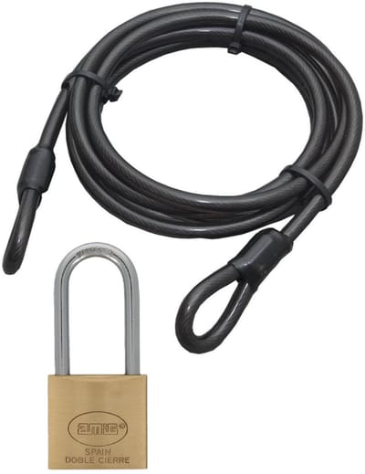 Benson Staalkabel met 40 mm hoog hangslot - 5m x 12mm kabel - geplastificeerd staaldraad - kabelslot met sleutel - fiets/trailer/stoelen vastzetten