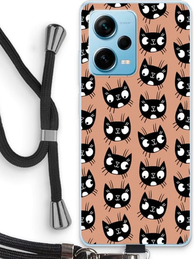 Case Company® - Hoesje met koord geschikt voor Xiaomi Redmi Note 12 Pro Plus hoesje met Koord - Kat - Telefoonhoesje met Zwart Koord - Bescherming aan alle Kanten en Over de Schermrand