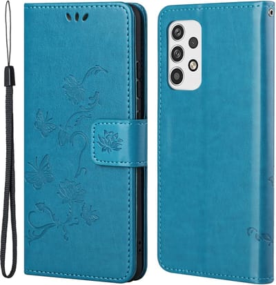Coverup Hoesje - Geschikt voor Samsung Galaxy A23 Hoesje - Coverup Bloemen & Vlinders Book Case - Blauw