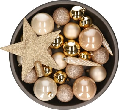 Decoris kerstballen set - 34-dlg - goud/champagne/bruin - incl. piek - kunststof - kerstversiering