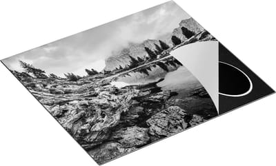 Chefcare Inductie Beschermer Meer met Rotsen in de Alpen Bergen - Zwart Wit - 60x50 cm - Afdekplaat Inductie - Kookplaat Beschermer - Inductie Mat