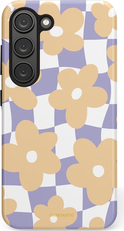 Casetastic hoesje geschikt voor Samsung Galaxy S23 - Dubbellaagse bescherming - Madeliefjes feest - Fashion Case - Zand Wit Lila Zilver