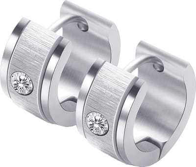 Fako Bijoux® - Oorbellen - Oorringen - Stainless Steel - Geborsteld Kristal - 7mm Breed - Zilver