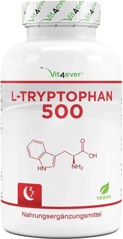 L-tryptofaan 500 mg - 365 veganistische capsules - puur aminozuur van plantaardige fermentatie - in het laboratorium getest (gehalte van werkzame stoffen en zuiverheid) - zonder toevoegingen - hoge dosering - veganistisch | Vit4ever