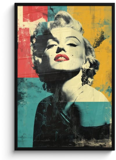 Poster in lijst - Fotolijst 80x120 cm - Posters - Vrouw - Rode lippen - Abstracte kleurvlakken - Popartuistraling - Posterlijst zwart - Decoratie - Wanddecoratie woonkamer - Muurdecoratie slaapkamer
