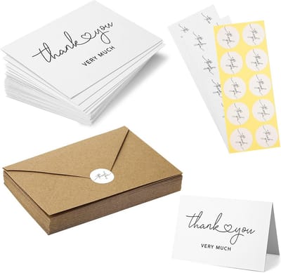30x Ansichtkaarten en Enveloppen Set - Bedankkaarten Kraft met Stickers voor Feestelijke Gelegenheden