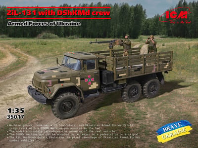 ICM Modelbouwpakket Militaire voertuigen - 35017 ZIL-131 met DShKM en Bemanning - Oekraïense Bewapende Militaire Truck met 2 Figuren Plastic - 1:35 - Modelbouw